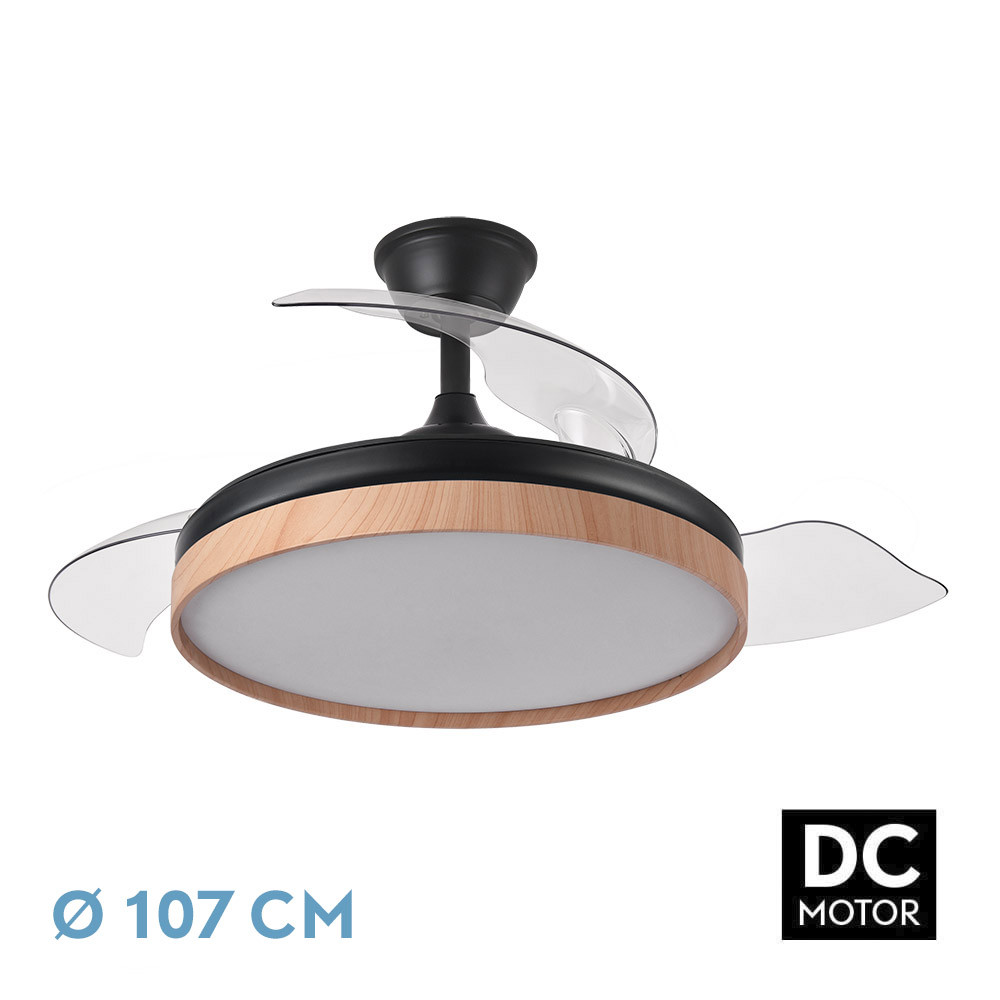 VENTILADOR DC EVROS 72W 6120LM NEGRO/HAYA 107D 3ASP.DESPLEGABLES 3000-4000-6000K REMOTO+TEMP+MEMORIA